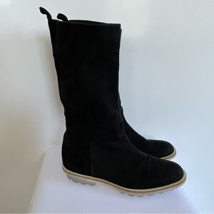 Robert Clergerie Black Suede Mid-Calf Pull-On Boots